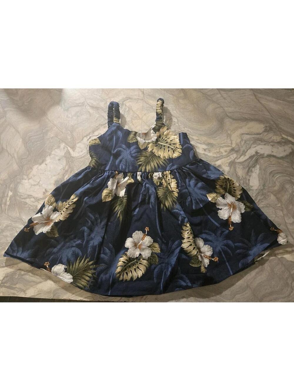 Pacific Legend Girl's Blue Hawaiian Floral Sundress - 100% Cotton Size 1-2